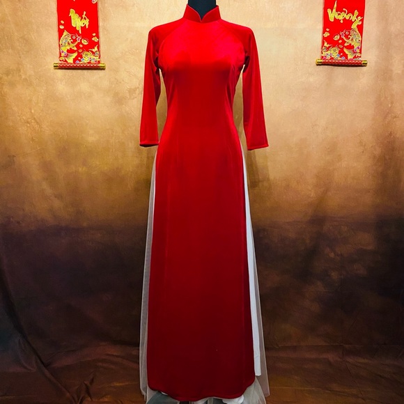 Dresses & Skirts - Red Velvet Ao Dai - traditional style